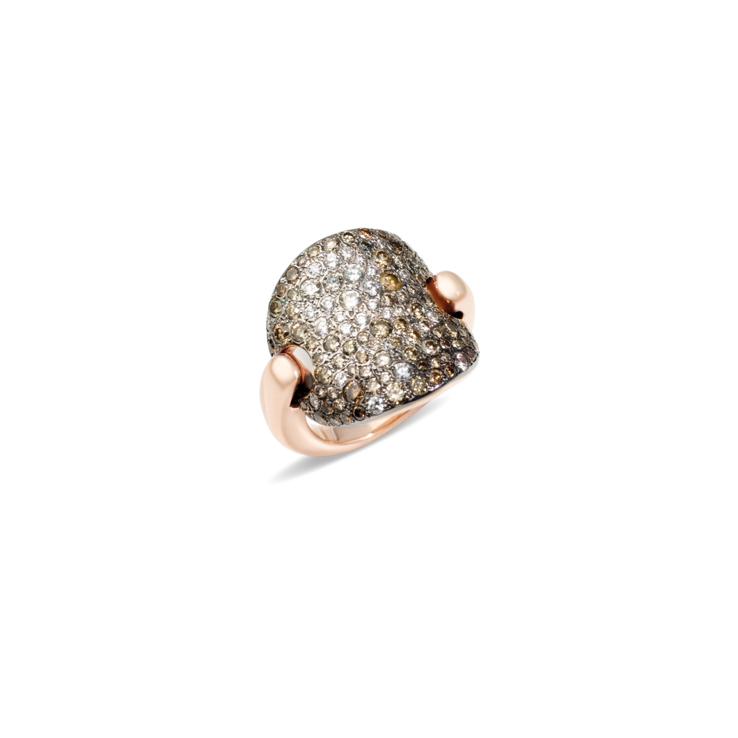 Pomellato 18K Rose Gold Brown and White Diamond 'Sabbia' RIng