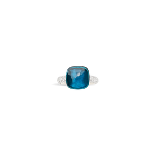 Pomellato 18K White and Rose Gold 'Nudo' Blue Topaz Ring with Diamonds