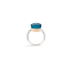 Pomellato 18K White and Rose Gold 'Nudo' Blue Topaz Ring with Diamonds