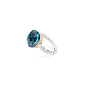 Pomellato 18K White and Rose Gold 'Nudo' Blue Topaz Ring with Diamonds