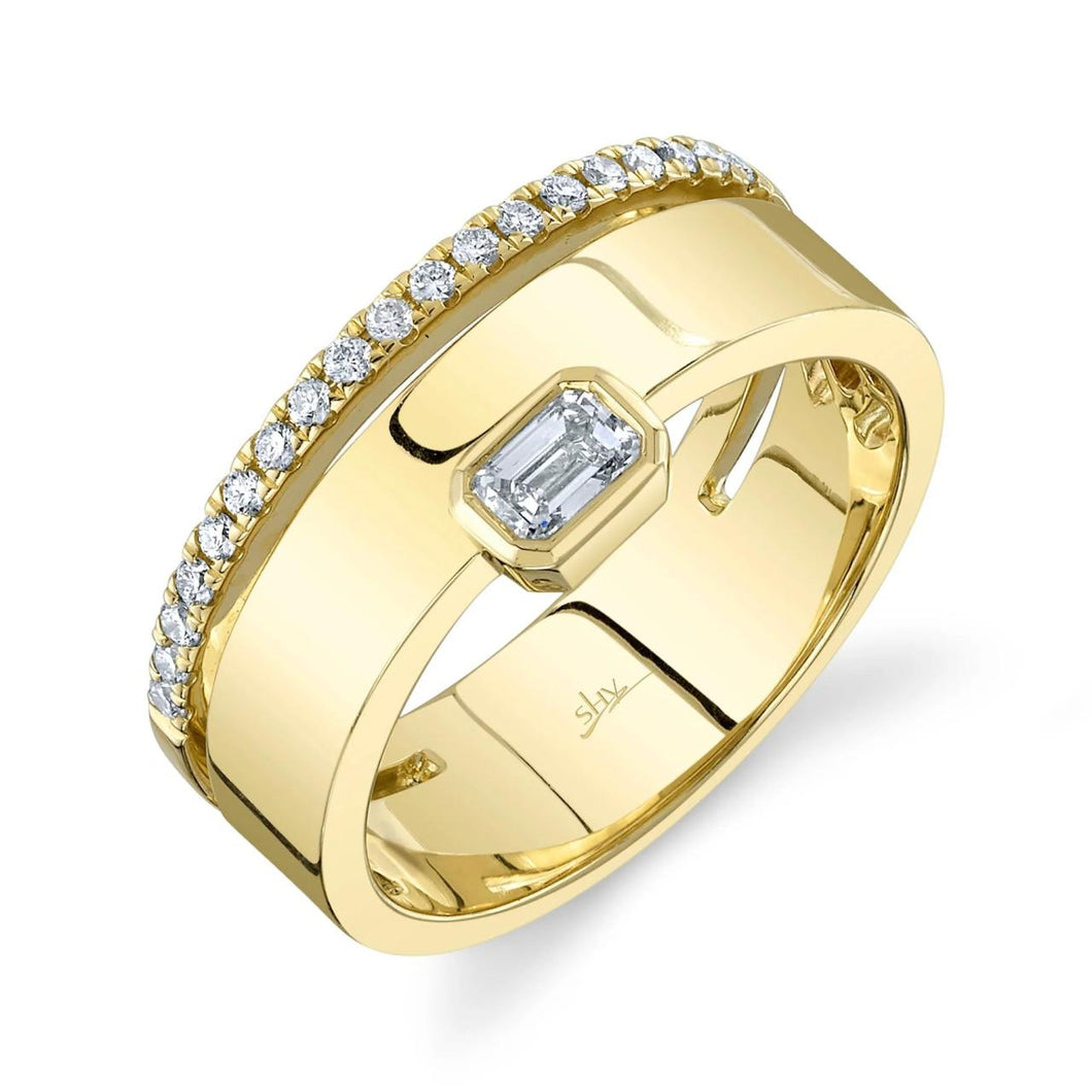 Shy Creation 14K Gold Emerald-Cut Diamond Band