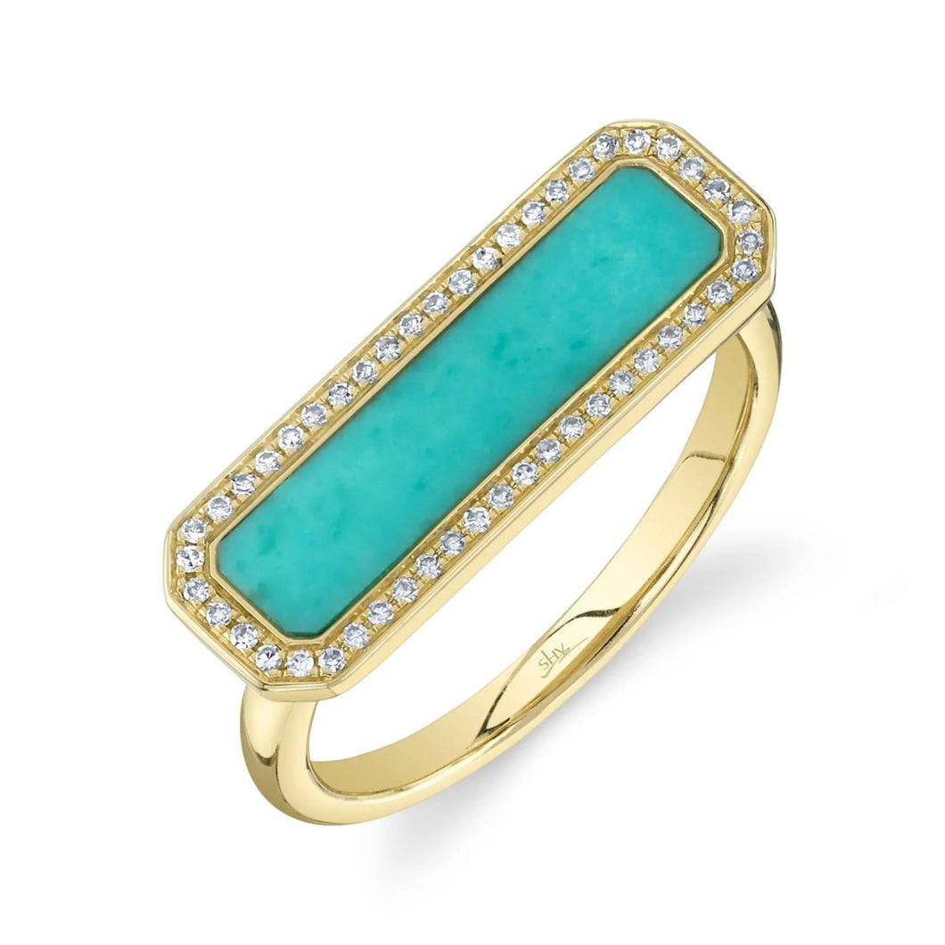 Shy Creation 14K Gold Turquoise Bar Ring