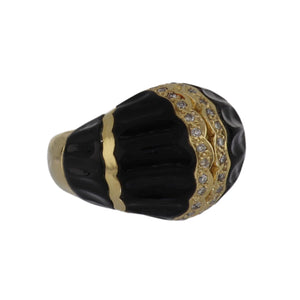 Vintage 18K Gold Onyx Dome Ring with Diamonds