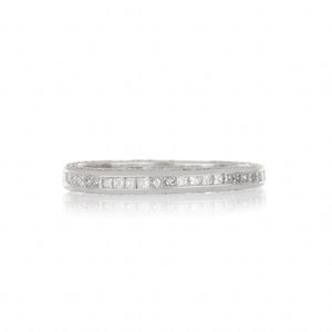 Platinum Channel-Set Princess-Cut Diamond Eternity Band with Round Diamond Sides