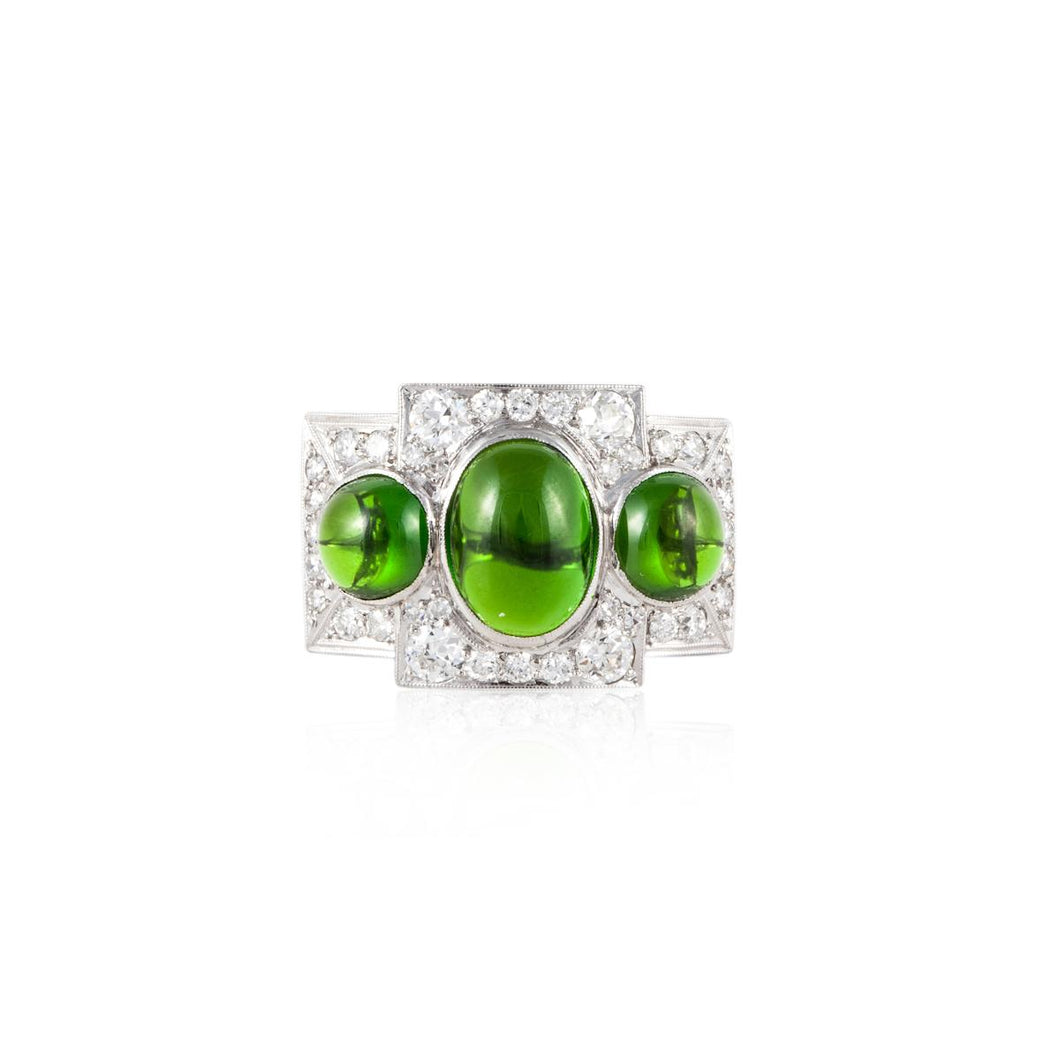 Art Deco Platinum Diamond and Chrome Diopside Ring