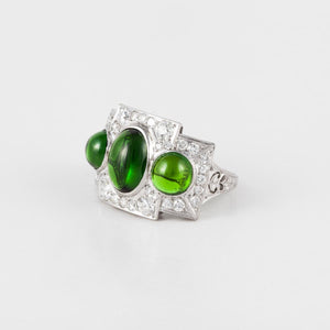 Art Deco Platinum Diamond and Chrome Diopside Ring