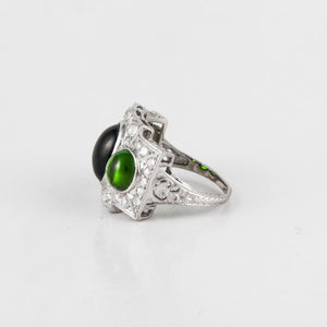 Art Deco Platinum Diamond and Chrome Diopside Ring