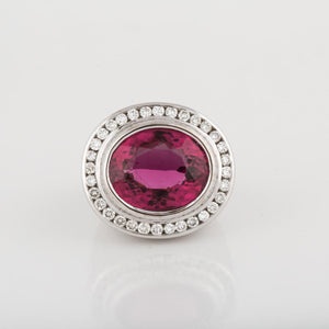 14K White Gold Rubellite Tourmaline and Diamond Ring