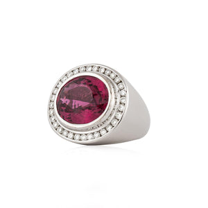 14K White Gold Rubellite Tourmaline and Diamond Ring