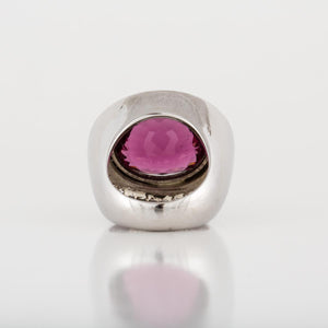 14K White Gold Rubellite Tourmaline and Diamond Ring