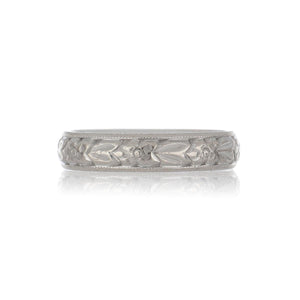 Estate English 18K White Gold Floral Band