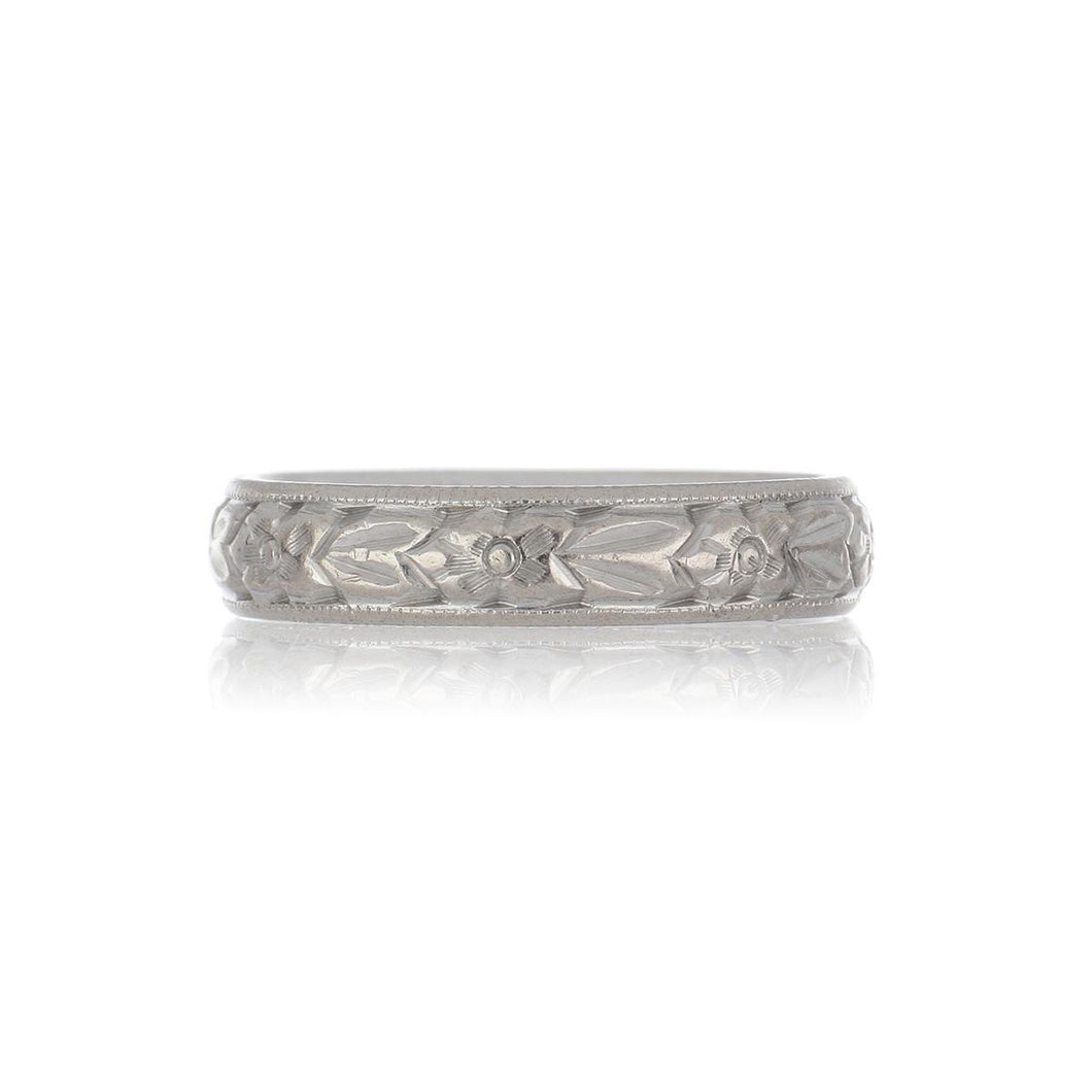 Estate English 18K White Gold Floral Band