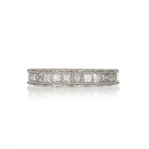 Platinum Millegrain Channel-Set Diamond Half Eternity Band with Scalloped Edge