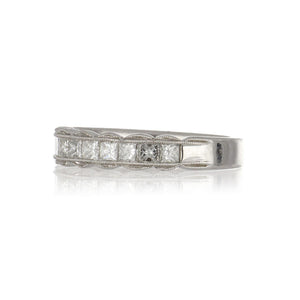 Platinum Millegrain Channel-Set Diamond Half Eternity Band with Scalloped Edge