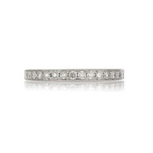 18K White Gold Diamond Half Eternity Band with Millegrain