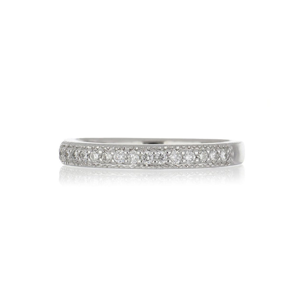 14K White Gold Diamond Band with Millegrain