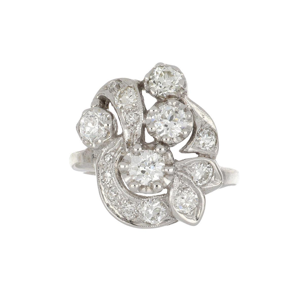 Retro 1940s 14K White Gold Openwork Diamond Ring