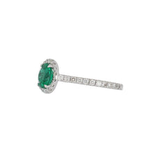 Load image into Gallery viewer, Estate 14K White Gold Emerald Ring with Diamond Halo
