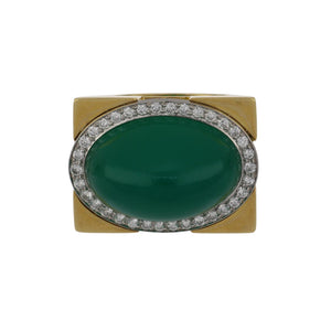 Estate David Webb Platinum  and 18K Gold Chrysoprase Ring