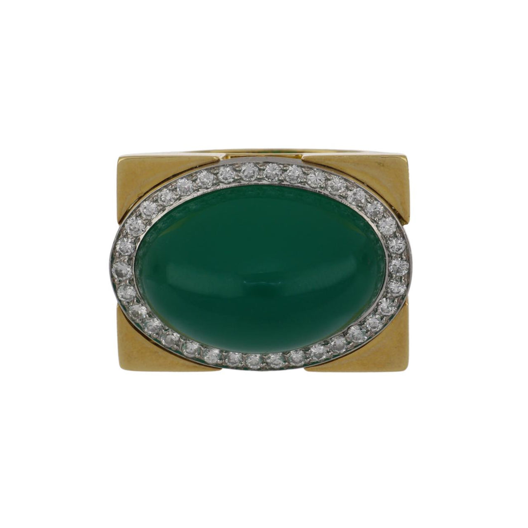 Estate David Webb Platinum  and 18K Gold Chrysoprase Ring