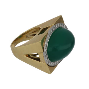 Estate David Webb Platinum  and 18K Gold Chrysoprase Ring