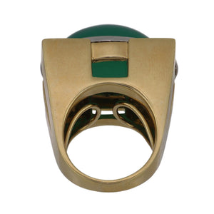 Estate David Webb Platinum  and 18K Gold Chrysoprase Ring