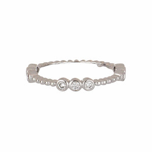 14K White Gold Bead Band with Diamonds